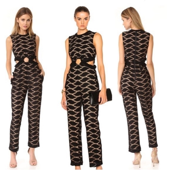 Self-Portrait Black Cutwork Lace Embroidered Jumpsuit Cutout Sleeveless Size 4 - Picture 3 of 12
